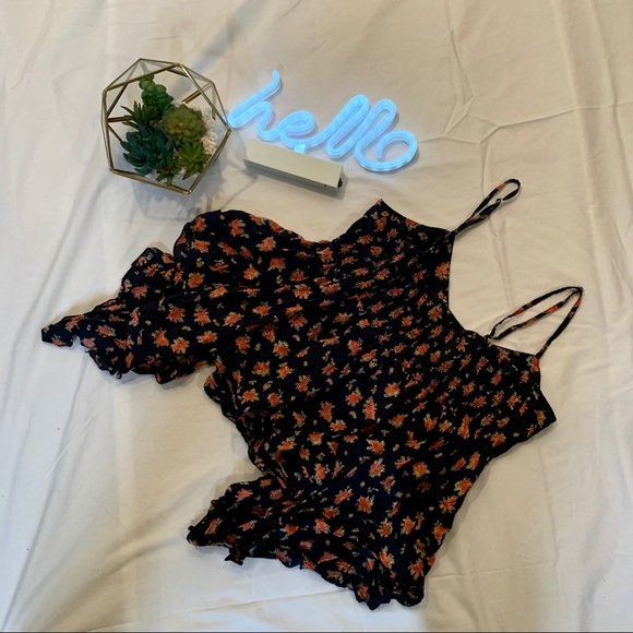 Navy Floral Spaghetti Strap w/ irregular hem line - Picture 5 of 5